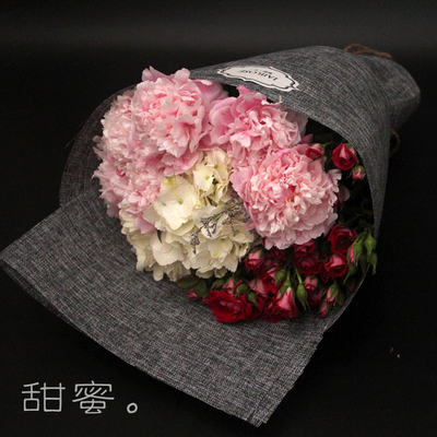 北京鲜花速递创意混搭绣球红玫瑰向日葵情人节花束礼盒生日送花