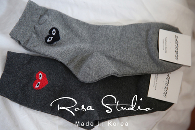 韩国进口女式袜子女士短袜 运动棉袜 日系大牌红色黑色爱心中筒袜