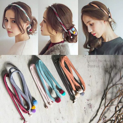 韩国进口东大门代购珍珠发带拼色编织气质造型绑发发绳女发饰头饰