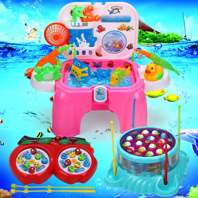 儿童过家家磁性钓鱼玩具收纳椅 戏水磁性钓鱼套装 亲子钓鱼游戏机