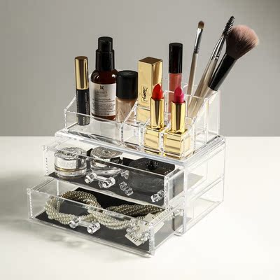 化妆品收纳盒 抽屉式桌面收纳盒 透明塑料首饰盒 组合式化妆盒