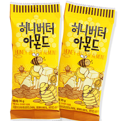 6袋包邮韩国进口零食gilim蜂蜜黄油杏仁35g坚果休闲零食品