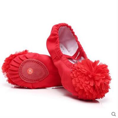 红舞/舞蹈鞋软底猫爪女童芭蕾舞鞋表演出舞鞋帆布练功鞋带花舞鞋