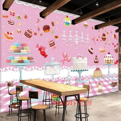 大型无缝壁画温馨浪漫粉色儿童房蛋糕甜品店饮品店墙纸生日蛋糕