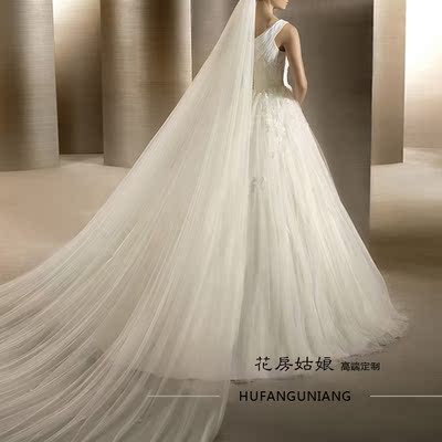 新娘婚纱头纱韩式简约3米10米5超长软纱拖尾结婚影楼造型拍照素纱