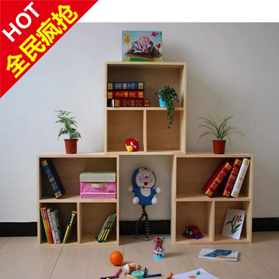 包邮儿童两层松木书柜实木组合书柜书架格架玩具柜置物储物柜定制