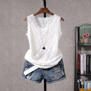 秋装新款韩版白色短款无袖蕾丝小背心外穿女修身显瘦打底衫吊带衫
