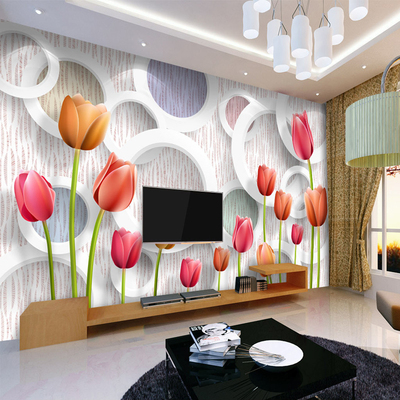 大型壁画3d立体现代简约电视背景墙纸客厅卧室壁纸郁金香温馨墙布