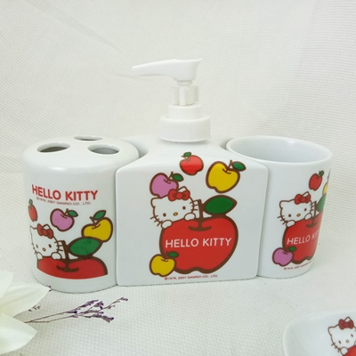 欧式陶瓷KT猫卫浴组4件套浴室牙刷插洗漱套装时尚卫生间洗漱套装