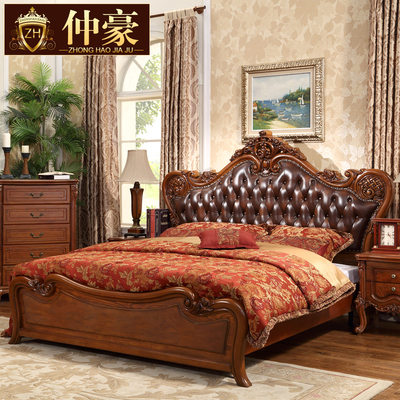 欧式床真皮床高档古典美式乡村床实木雕花1.8m公主床特价六包到家