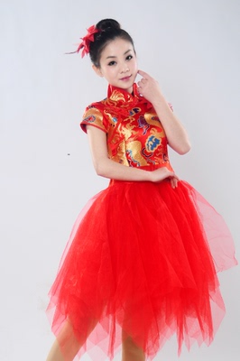 中国风演出服装女装唐装公主纱裙舞台古筝表演礼服打鼓舞装