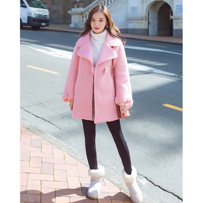 2016秋冬新款韩版纯色羊毛呢大衣女中长款甜美学生宽松加厚呢外套