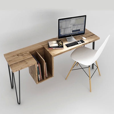 美式创意铁艺实木电脑桌宜家台式loft办公书桌简易复古老板桌包邮