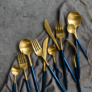 葡萄牙设计出口欧洲不锈钢牛排刀叉西餐餐具套装组 经典蓝系列