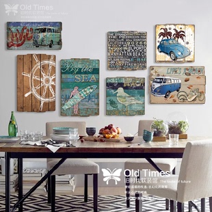 海洋风格复古墙上装饰品木板画挂壁画地中海餐厅酒吧墙壁画壁饰