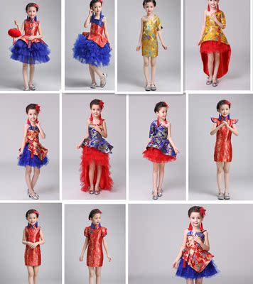 中国风古筝蓬蓬裙合唱服幼儿园走秀服礼服表演服相声小品快板演出
