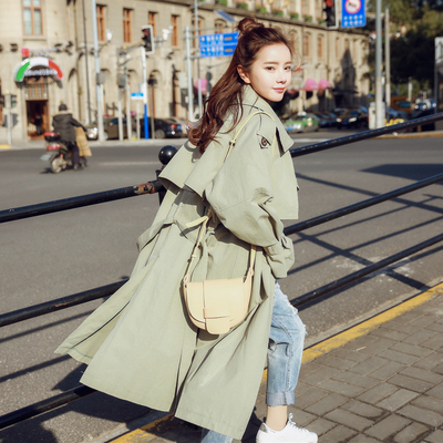 韩国秋季新款修身显瘦休闲风衣女装韩版长款双排扣潮薄款外套学生