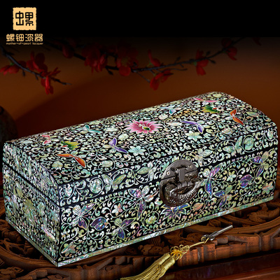 【螺钿漆器】韩国进口素雅古典工艺礼品 高档实木首饰盒结婚礼物