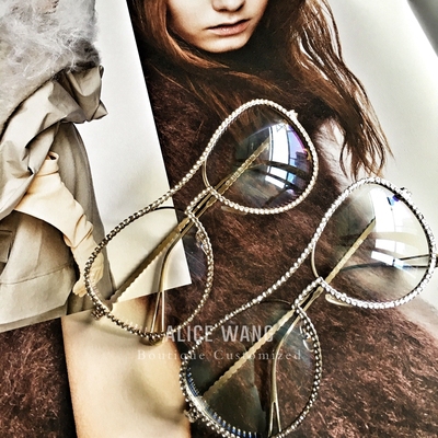 Alicewang店主推荐 亮钻复古眼镜女时尚优雅大框镜潮 特 蛤蟆镜