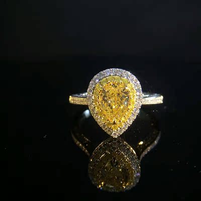 钻之恒天然彩钻定制 18K中彩黄黄钻戒指中荧光 豪华镶嵌 黄钻收藏