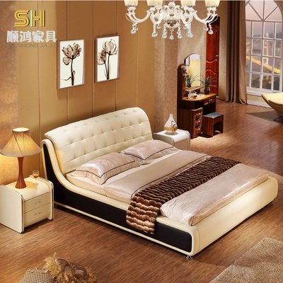 现代简约婚床 双人软床1.5 1.8米时尚小户型软靠真皮床卧室家具