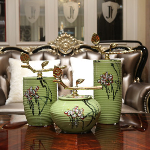 新古典欧式美式样板间摆件家居饰品装饰品绿色印花高档铜制品摆件