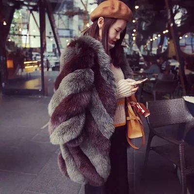 2016冬季新款皮草女外套中长款韩版超厚整皮狐狸毛双色撞色保暖