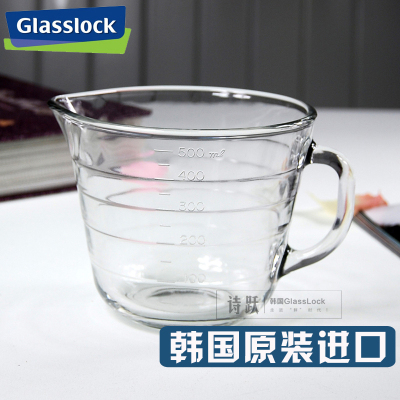 【天天特价】韩国进口Glasslock耐热加厚玻璃量杯刻度牛奶杯500ml