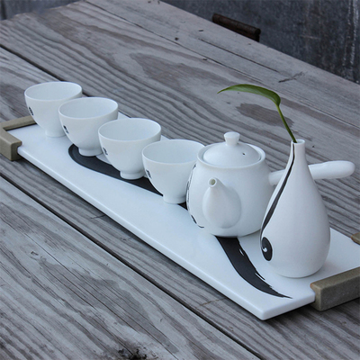 易信 茶具套装德化陶瓷禅意功夫茶具茶壶茶杯茶盘亚光白瓷花器