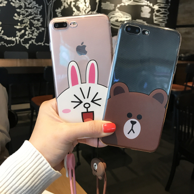 韩国line布朗熊苹果X/6s手机壳透明iphone7plus保护套情侣8plus软