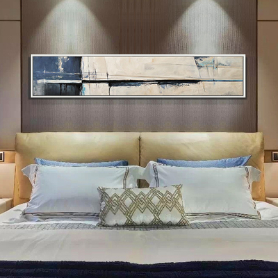卧室装饰画简约现代床头挂画温馨横幅长款壁画客厅手绘抽象油画