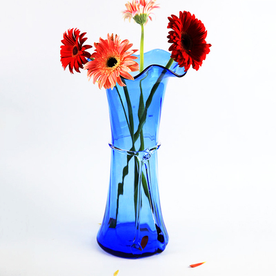 包邮彩色无铅玻璃花瓶马蹄莲纯手工制作落地台面时尚蓝色大号花瓶