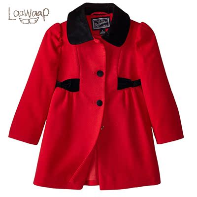 laawaap2017冬高端私定制红色公主高腰女童羊毛呢长大衣羊绒外套