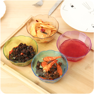 家用餐具 彩色花瓣型透明塑料水晶碗凉拌碗 甜品蔬菜水果碗沙拉碗