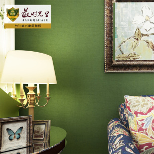 美式简约纯色蚕丝环保无纺布墙纸 素色卧室客厅满铺加厚绿色壁纸