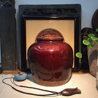 红釉酱釉老陶罐老物件老花器古玩收藏新中式装饰摆件0169