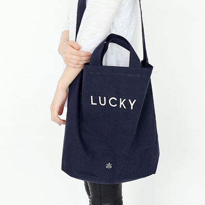 韩国GMZ简约Lucky好运帆布包男女单肩包环保袋手拎斜挎购物包包邮
