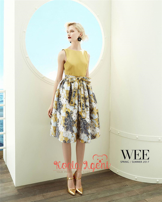 泰国直邮 设计师品牌 WEE SS17 不规则蝴蝶结绑带高腰蓬蓬连衣裙