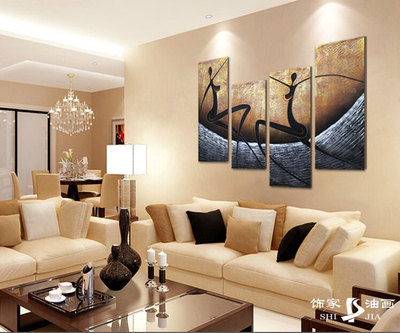 手绘油画现代抽象客厅装饰画简约无框画沙发背景墙挂画拼套艺术画