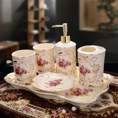 卫浴套装陶瓷欧式创意洗漱套件象牙瓷浴室用品牙刷杯具套件新婚礼
