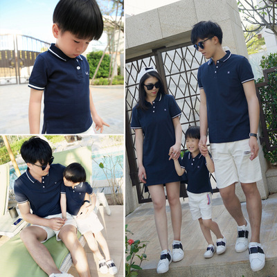 2017韩版新款亲子装夏季儿童上衣宝宝短袖T恤一家四口纯棉POLO衫