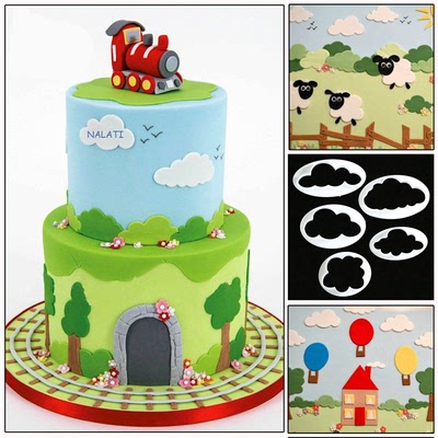 儿童生日 饼干卡通云朵 翻糖蛋糕装饰印花模切模具 欧标5件套