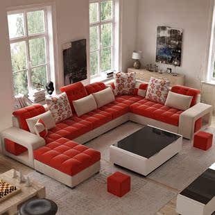六件套大户型布艺沙发客厅现代简约U型转角可拆洗布沙发组合
