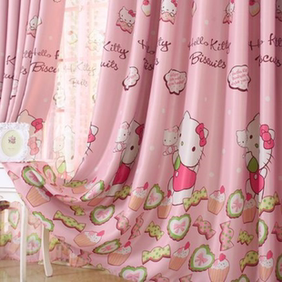 田园定制Kitty凯蒂猫卡通成品全遮光粉色公主女孩儿童房窗帘布料