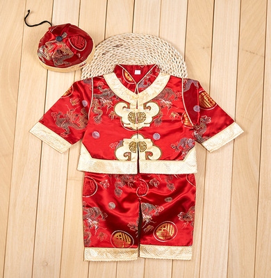 儿童周岁礼服男女宝宝唐装秋冬季婴儿喜庆红色百天衣服小孩中国风