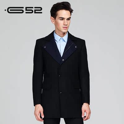 乔治白G52品牌男装冬装新款 男士中长款修身大衣内里加厚呢子外套