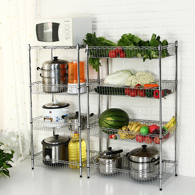置物架水果蔬菜架落地不锈钢色收纳层架厨房整理架储物架菜篮架子