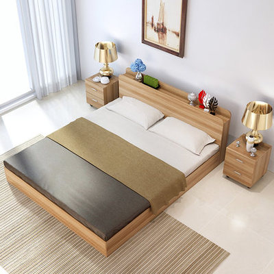 特价简约板式床1.2 1.5米1.8米双人床榻榻米高箱储物床木质收纳床