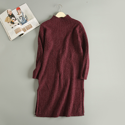 2016冬季新款针织衫 韩版套头纯色毛衣裙长袖中长款弹力打底衫女