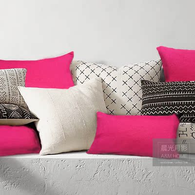 美式极简亮色纯色玫瑰红纯羊毛抱枕套靠垫套
